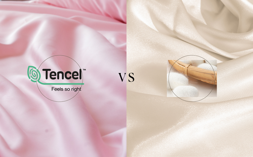 side by side photo of TENCEL™ vs silk fabrics