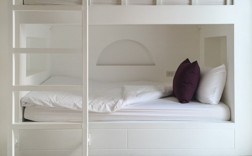 close up a small bed with white bedding