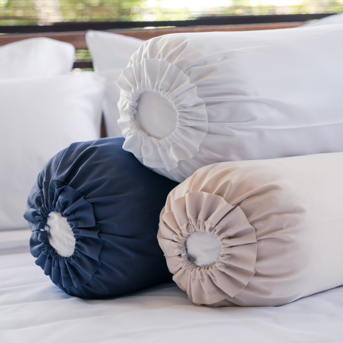 Soft &amp; buttery-smooth cotton sateen sheets. 600 thread count, 100% pure extra long staple cotton fibres. Cotton Bolster Case from Singapore Weavve Home Cotton Collection.
