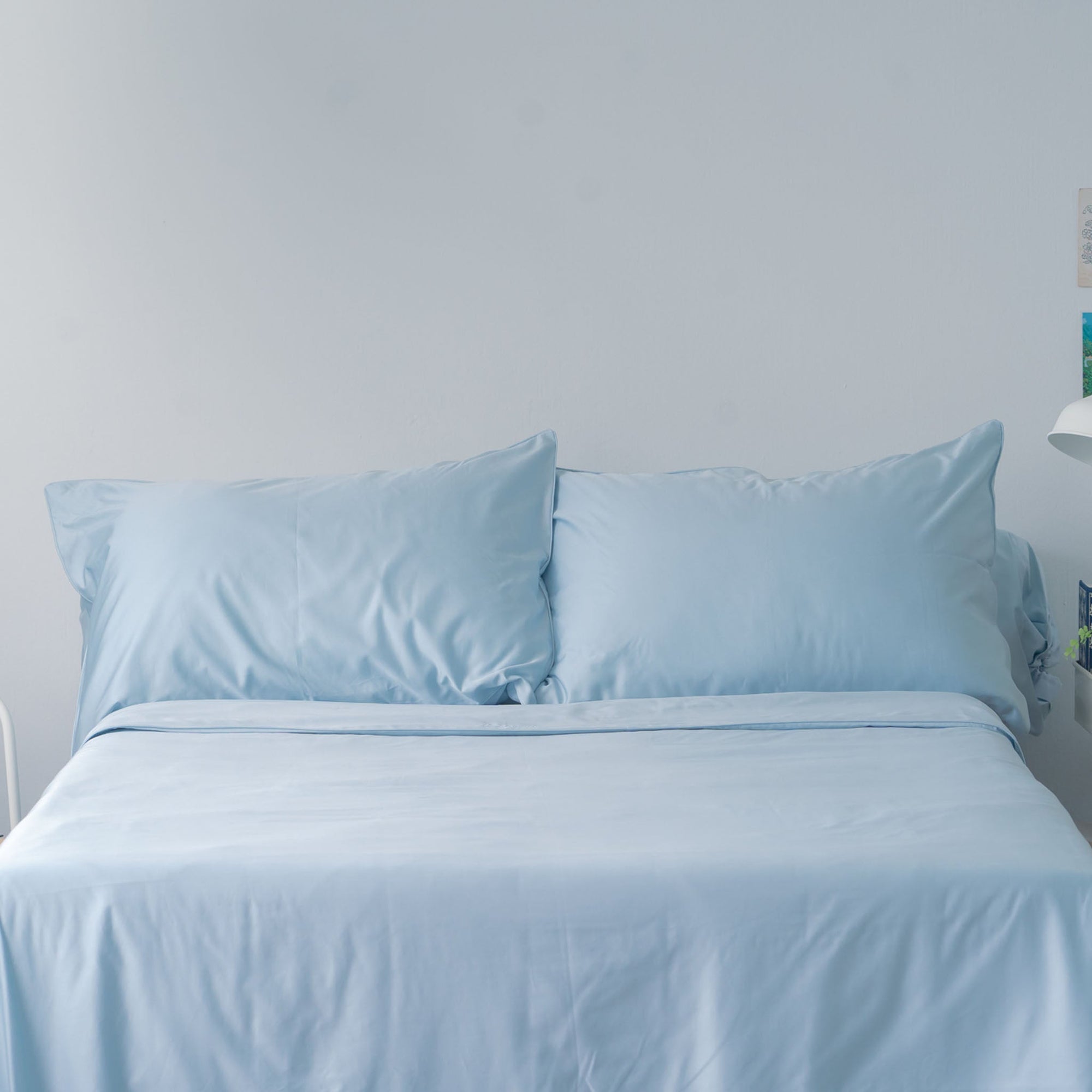 Glacier Blue Cotton Bed Sheets Classic Set with Cotton Fitted Sheet, Cotton Pillow Case, Cotton Duvet Cover. Buy Glacier Blue Bed Sheets at Weavve Home, Shop Egyptian Cotton Bed Sheets Singapore and Luxury Hotel Sheets. 600 High Thread Count Bed Sheet. 