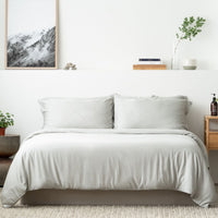 Mist Grey TENCEL Bed Sheets Classic Set with Tencel Fitted Sheet, Tencel Pillow Case, Tencel Duvet Cover. Buy Mist Grey Bed Sheets at Weavve Home, Best Bed Sheets Singapore and Luxury Hotel Sheets. 400 High Thread Count Bed Sheet. 
