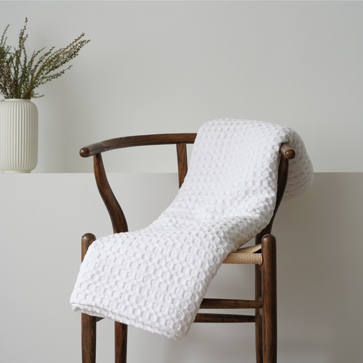 Waffle knit blanket Cotton throw blanket on chair  