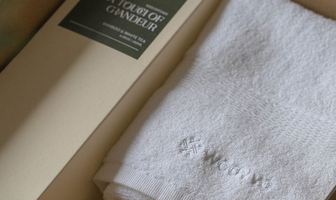 gift set with reed diffuser and towel