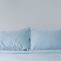 Glacier Blue Cotton Bed Sheets Fitted Sheet Set with Tencel fitted sheet, Tencel Pillow Case, Tencel Duvet Cover. Buy Glacier Blue Tencel Fitted bed sheet set at Weavve Home, Shop Egyptian Cotton Bed Sheets Singapore and Luxury Hotel Sheets. 400 High Thread Count Bed Sheet. 