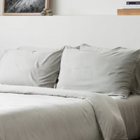Mist Grey TENCEL Bed Sheets Classic Set with Tencel Fitted Sheet, Tencel Pillow Case, Tencel Duvet Cover. Buy Mist Grey Bed Sheets at Weavve Home, Best Bed Sheets Singapore and Luxury Hotel Sheets. 400 High Thread Count Bed Sheet. 