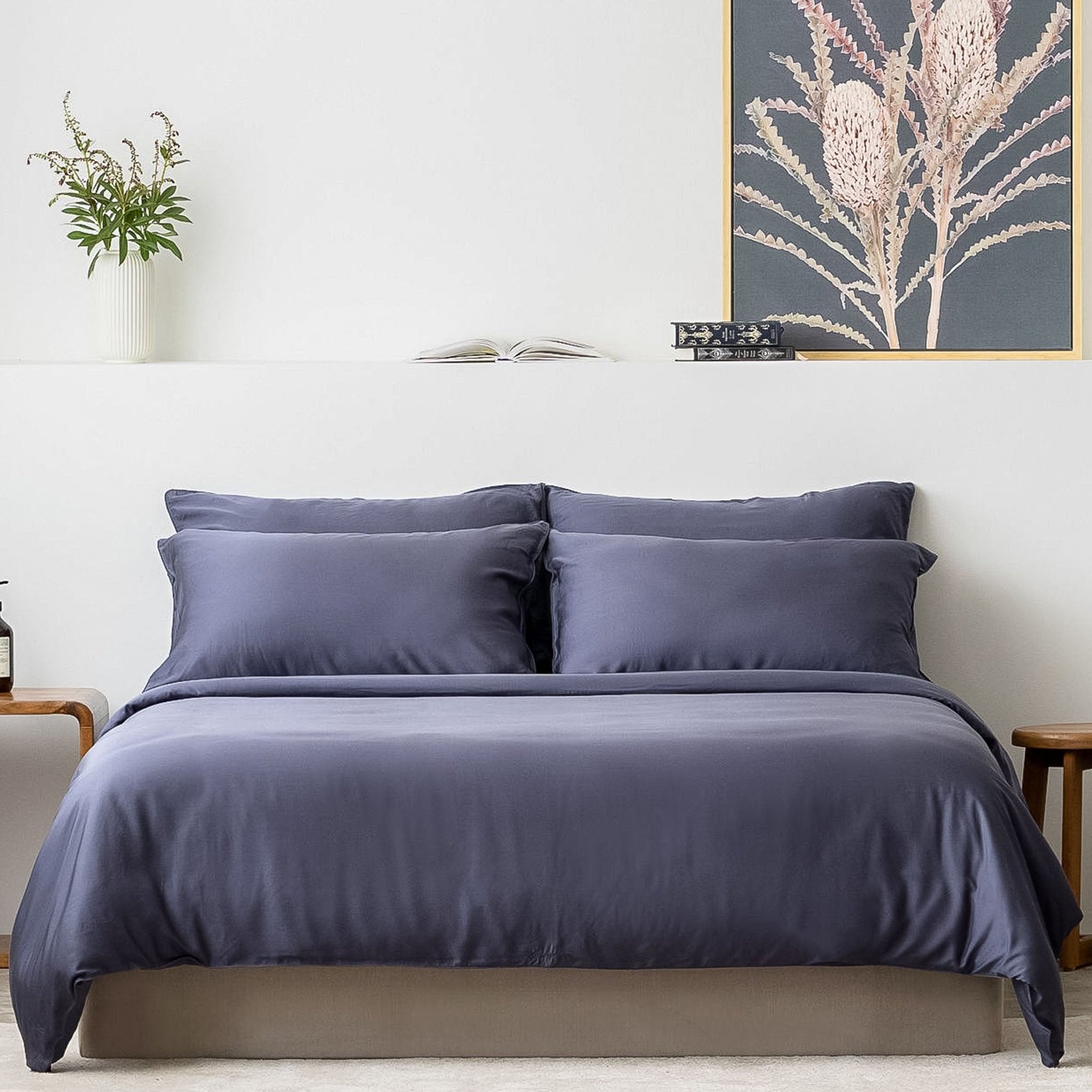 Midnight Blue TENCEL Bed Sheets Fitted Sheet Set with Tencel fitted sheet, Tencel Pillow Case, Tencel Duvet Cover. Buy Midnight Blue Tencel Fitted bed sheet set at Weavve Home, Best Bed Sheets Singapore and Luxury Hotel Sheets. 400 High Thread Count Bed Sheet. 