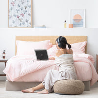 Blush Pink TENCEL Bed Sheets Deluxe Set with Tencel Fitted Sheet, Tencel Pillow Case, Tencel Bolster Case, Tencel Duvet Cover. Buy Blush PinkBed Sheets at Weavve Home, Best Bed Sheets Singapore and Luxury Hotel Sheets. 400 High Thread Count Bed Sheet. 